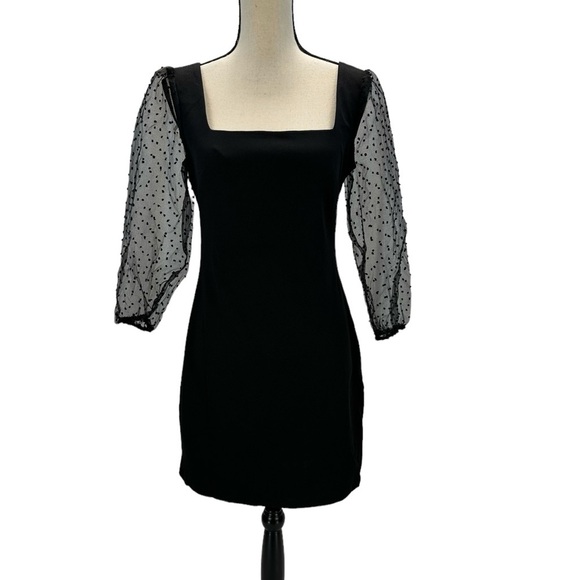 BCBGeneration 3/4 Sheer Sleeve Square Neck Mini Dress - Black - size Small - Picture 1 of 10